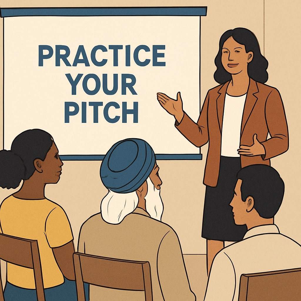 Female entrepreneur presenting a pitch as part of Sadhguru's communication workshop.