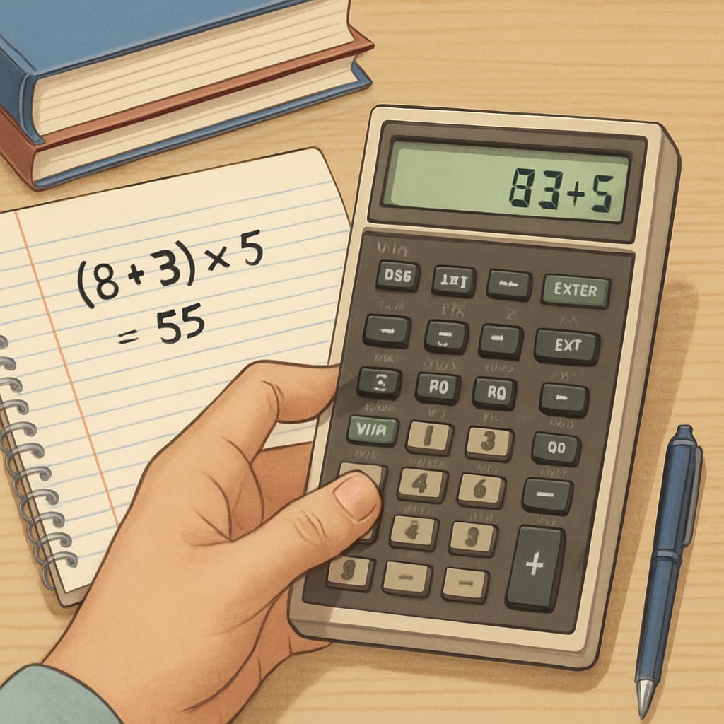 An RPN calculator used by a student for mathematical problem-solving in K12 education.