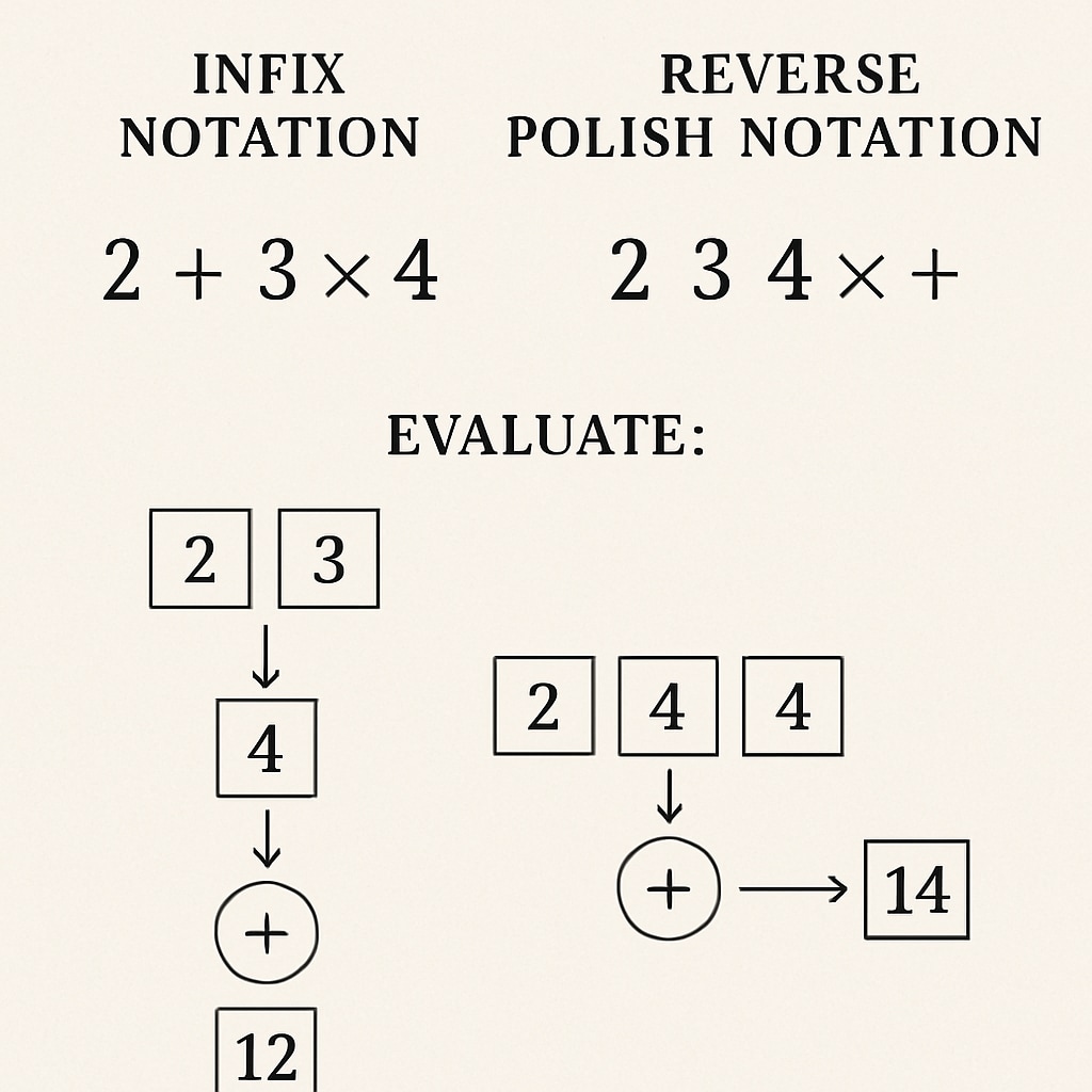 Comparison of infix notation and Reverse Polish Notation in mathematics.