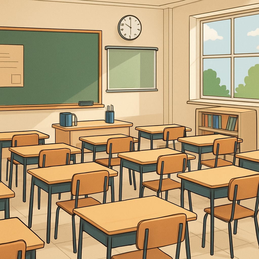 Empty classroom desks illustrating absenteeism, a key concern in attendance policies.