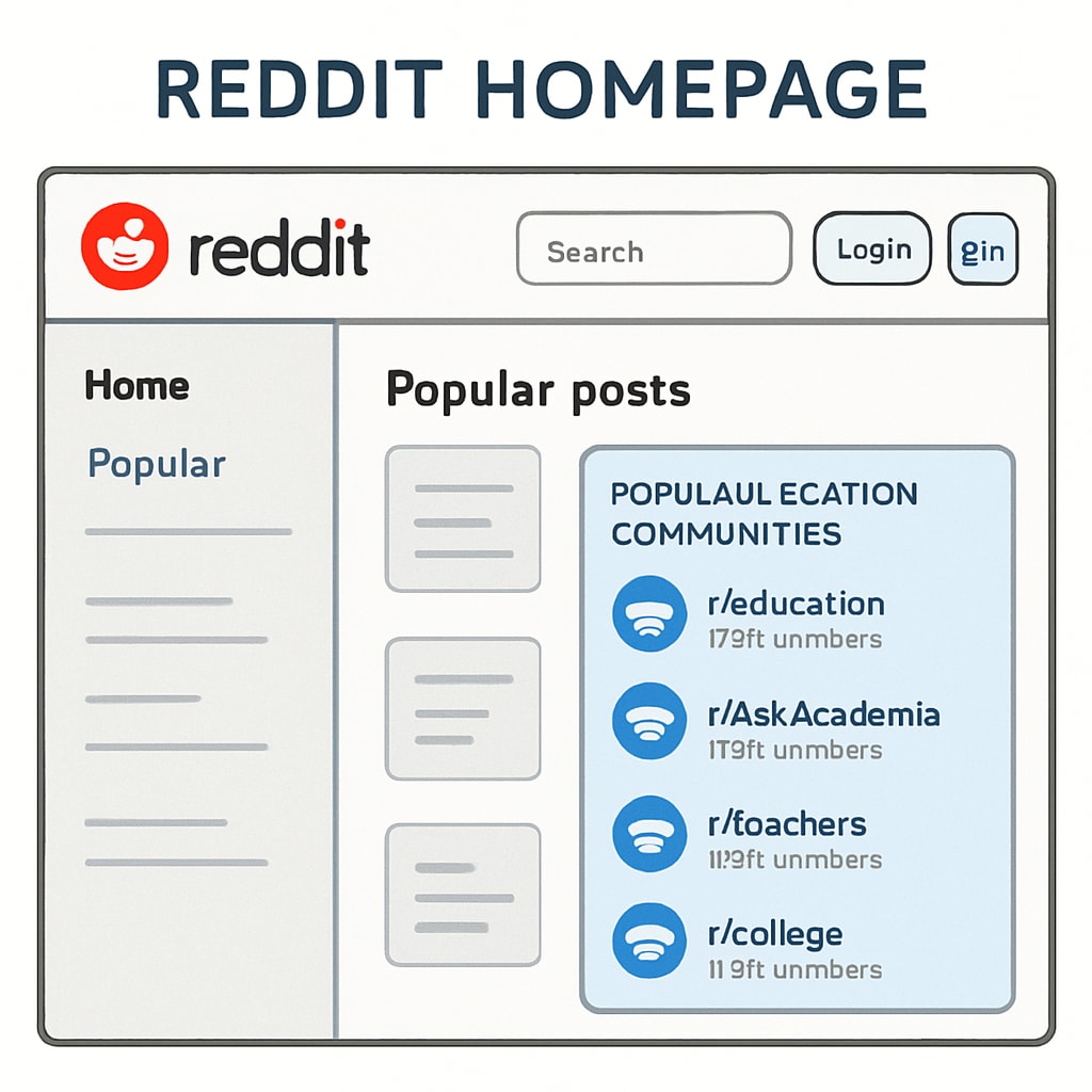 The Reddit homepage showing subreddits like r/Teachers and r/TeachingResources.