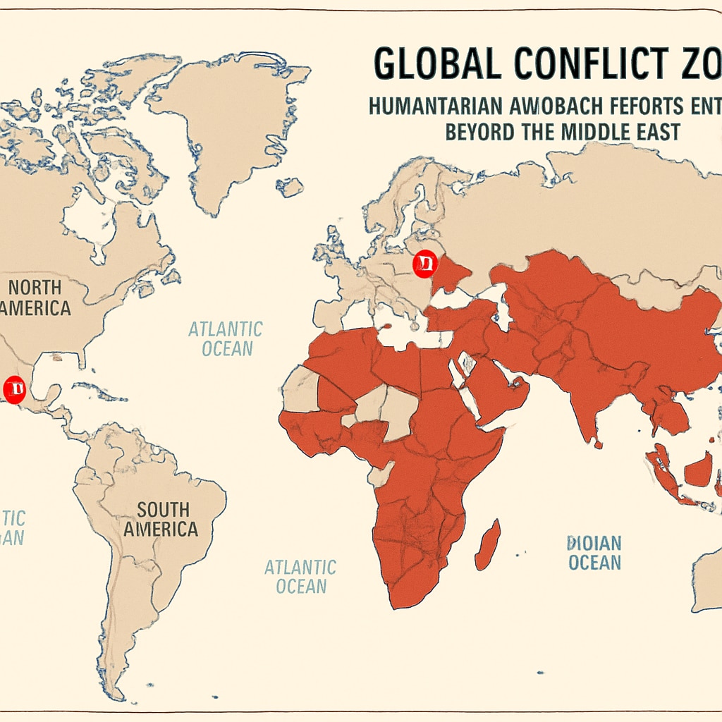 Global conflict zones map showing areas where humanitarian education is needed.