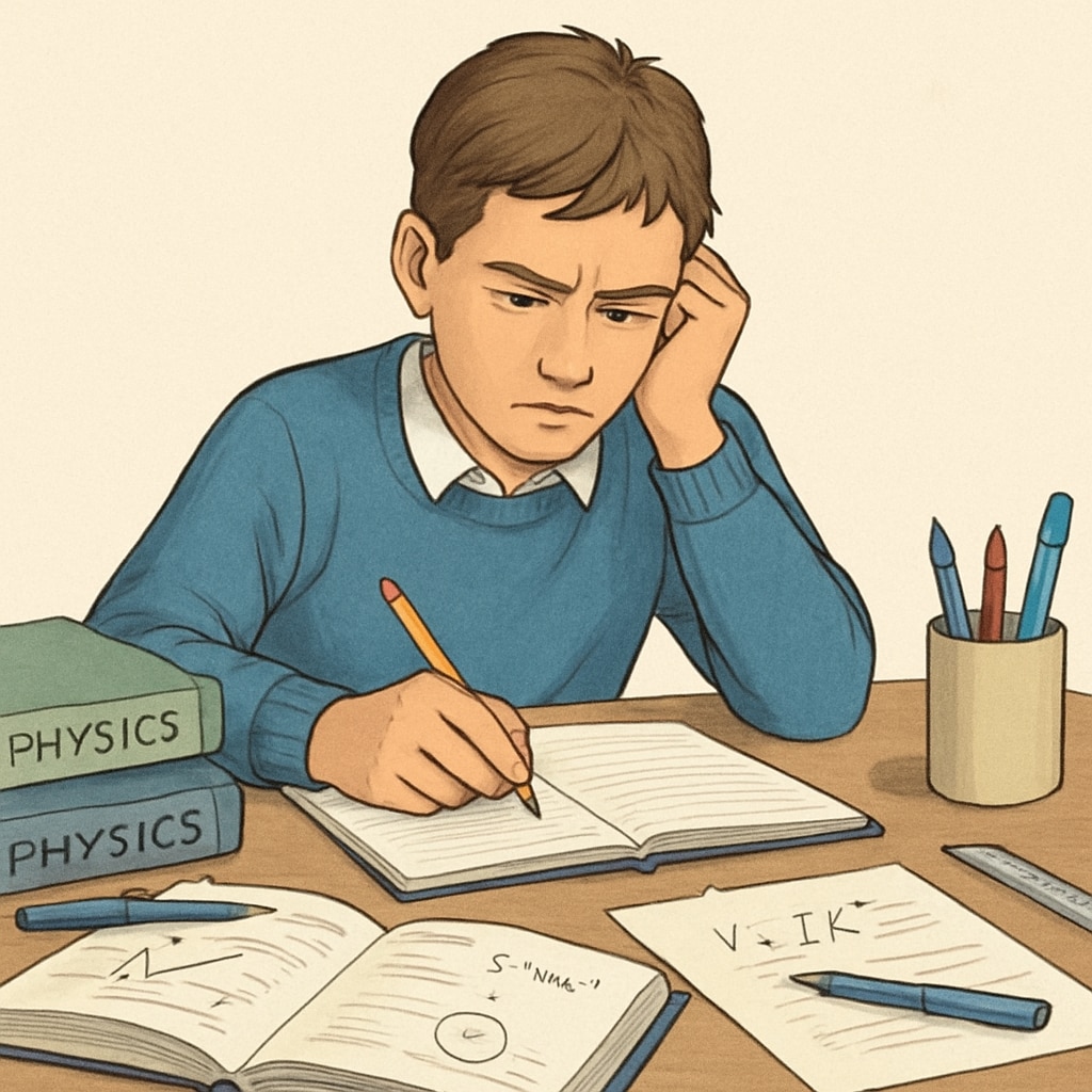 Physics backlogs, time management, exam preparation - student at desk studying