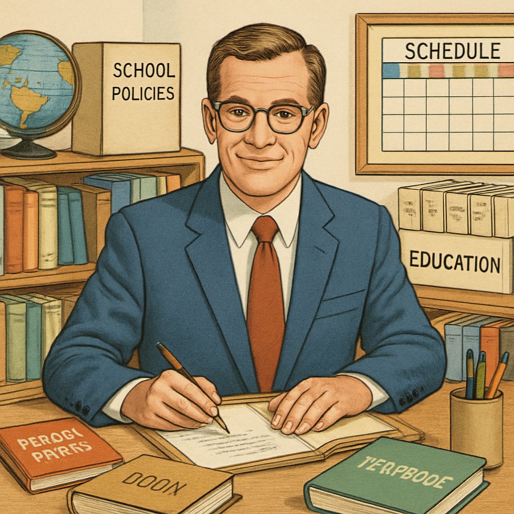 School administrator in an office environment, representing non-teaching roles in education