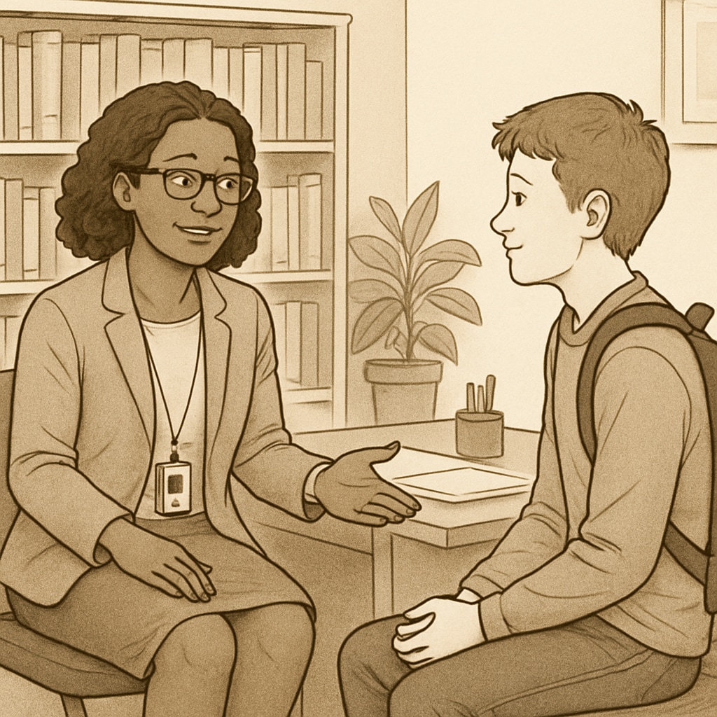 Guidance counselor talking to a student, showcasing non-teaching careers in schools