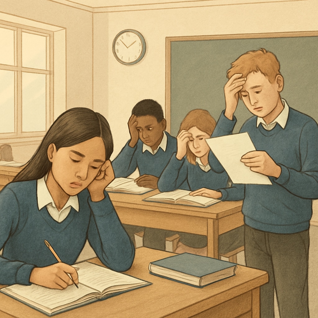 Students studying in a classroom, representing the challenges of meeting credit requirements in the UK education system.