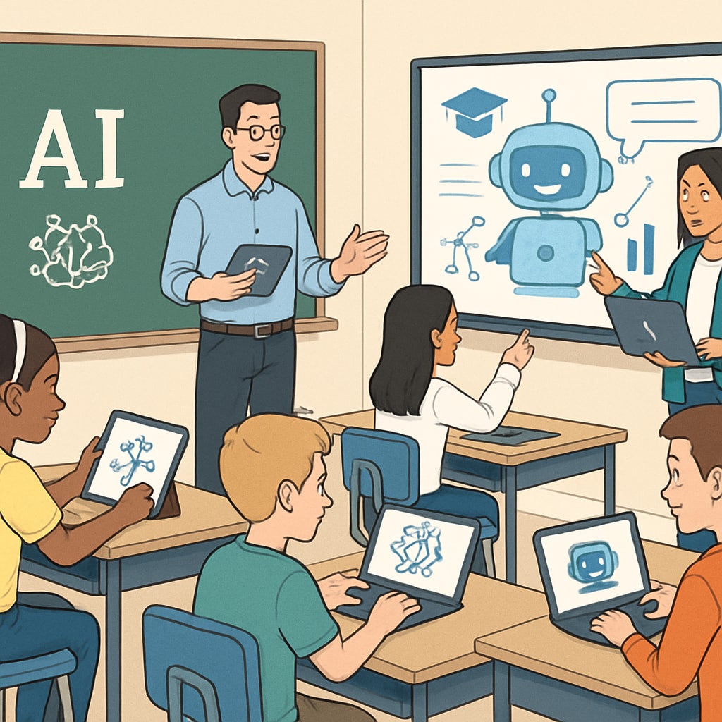 AI tools in a classroom setting, highlighting the role of technology in modern education.