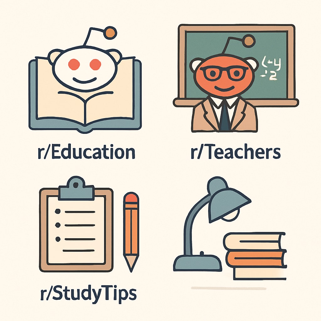 Icons and descriptions of major Reddit education subreddits.