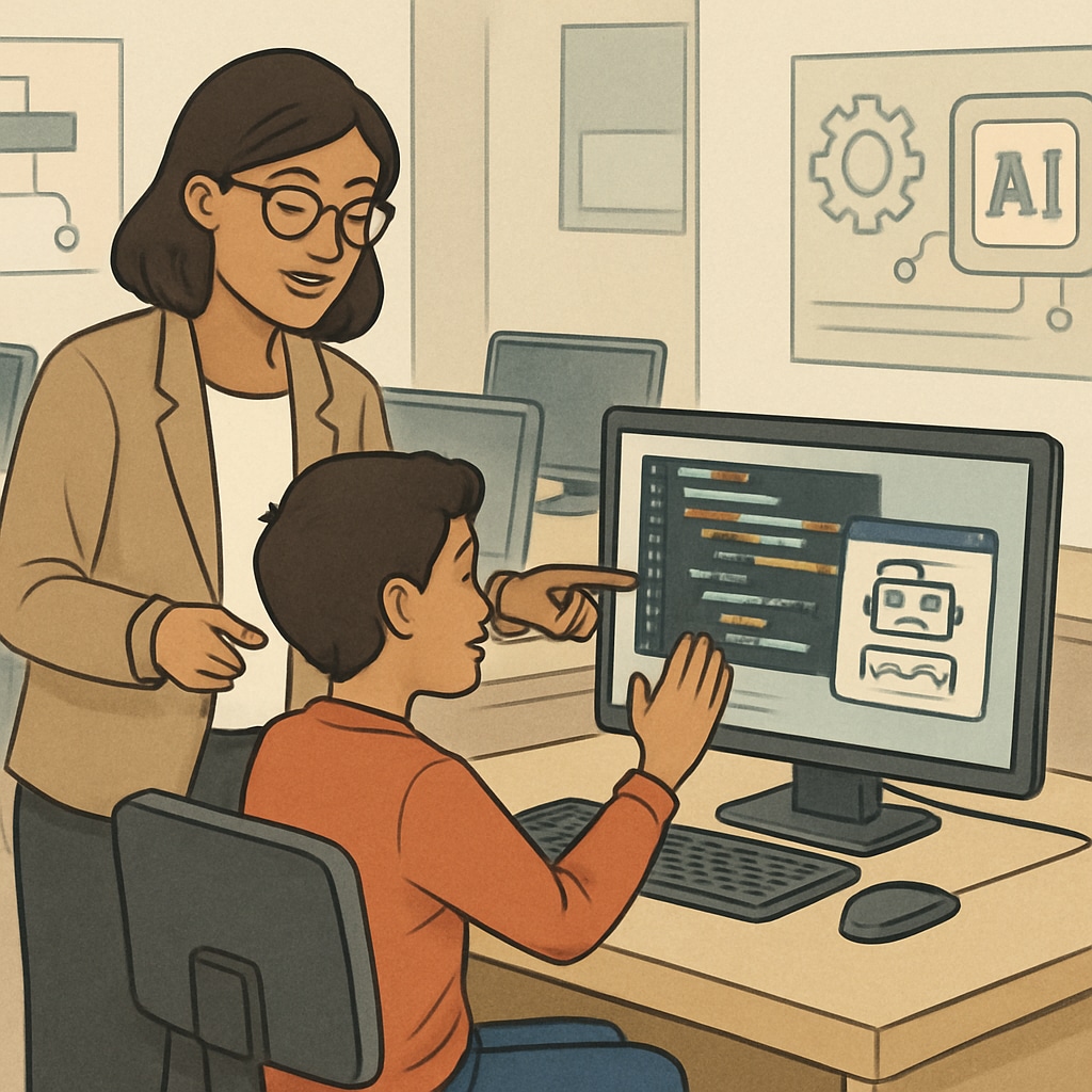 Student learning coding as part of AI literacy in K12 education.