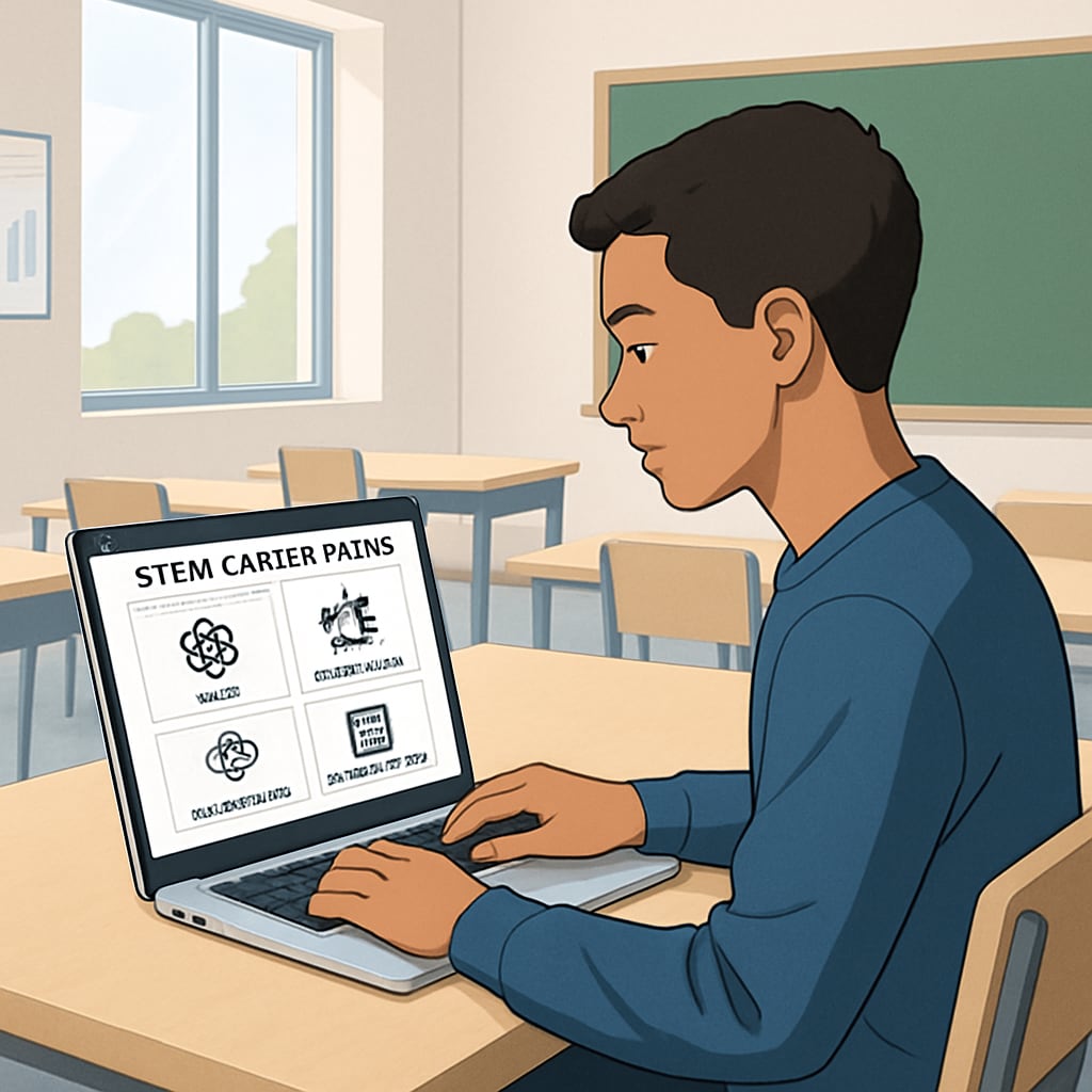 A high school student exploring STEM career options on a laptop
