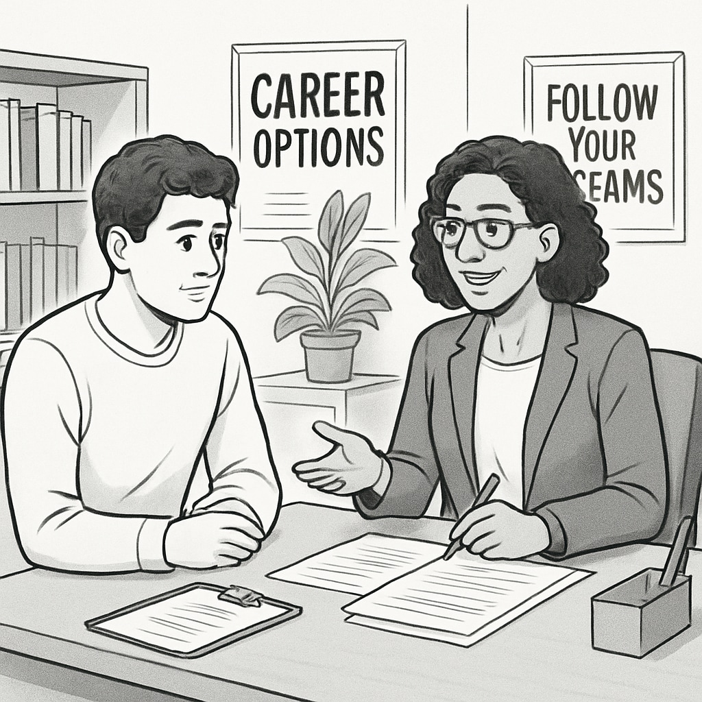 A high school student discussing career planning with a counselor