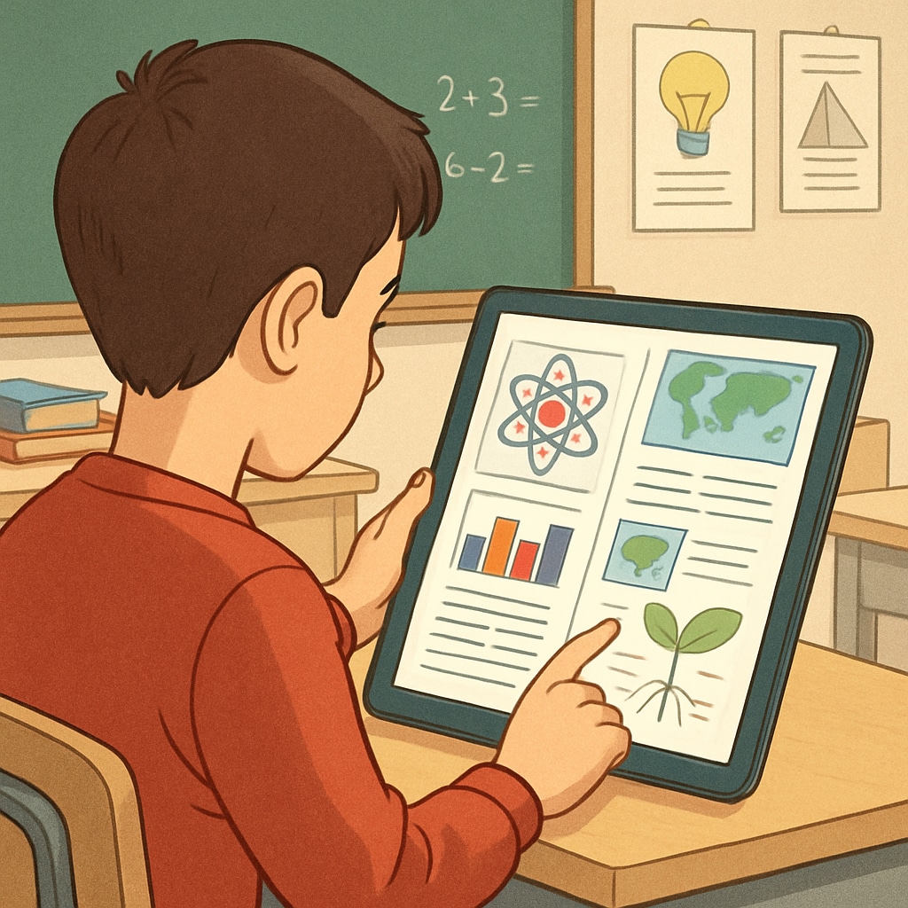 A young learner interacting with a visual and multilingual learning app.