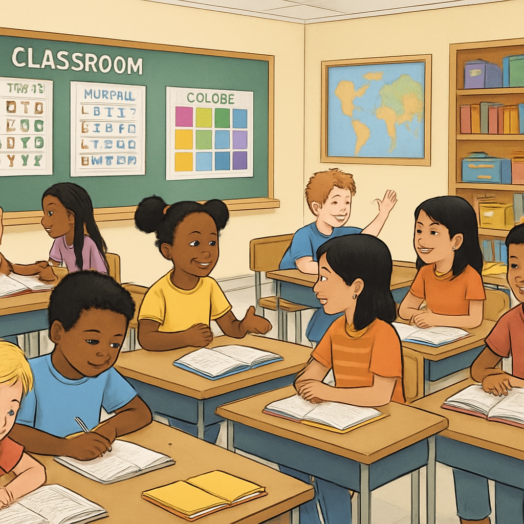 Elementary school classroom with students learning actively