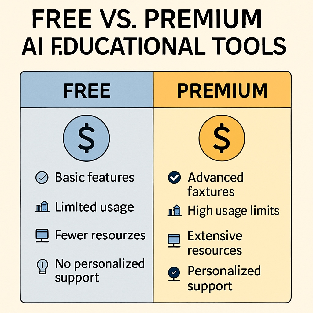 Free vs. premium AI educational tools comparison chart with key features.