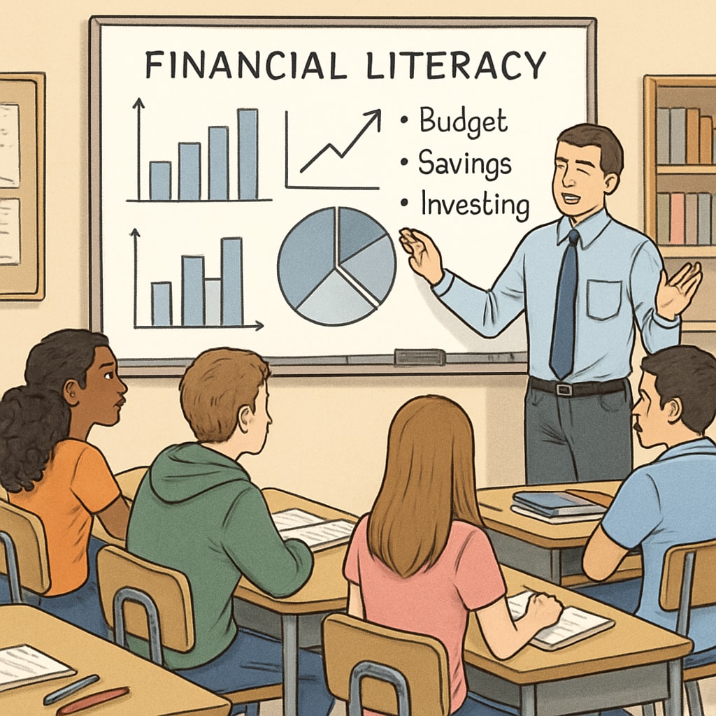High school students learning financial skills, focusing on charts and graphs.