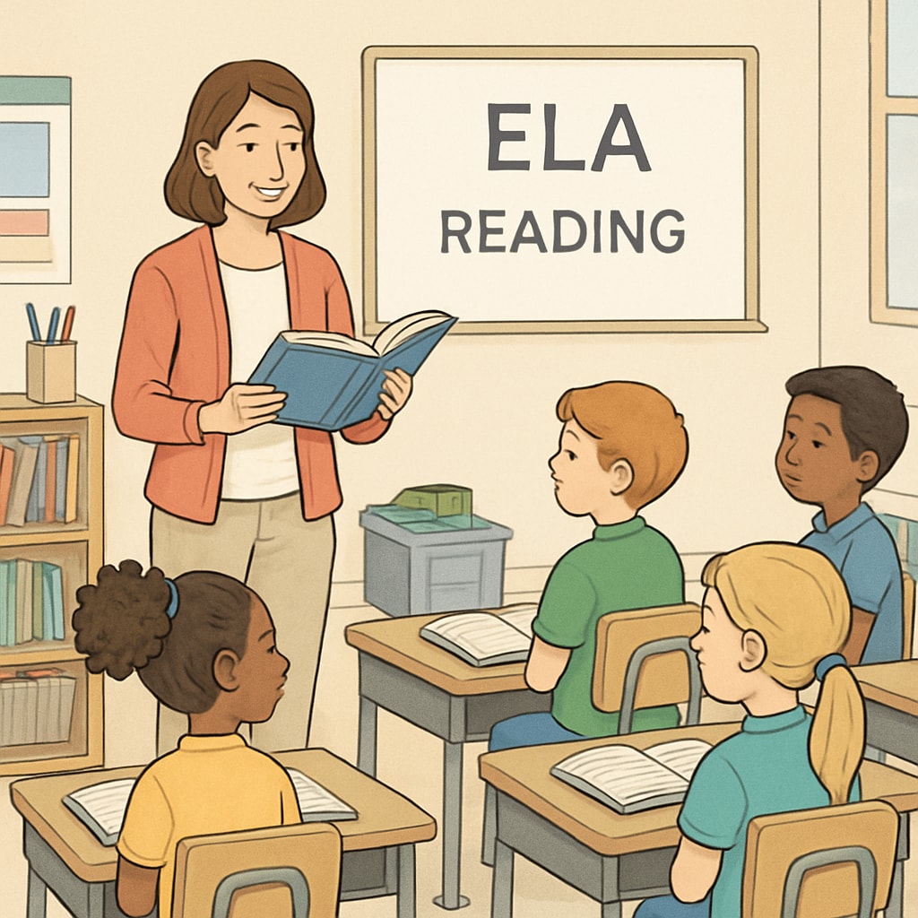 Elementary ELA classroom with students and teacher.