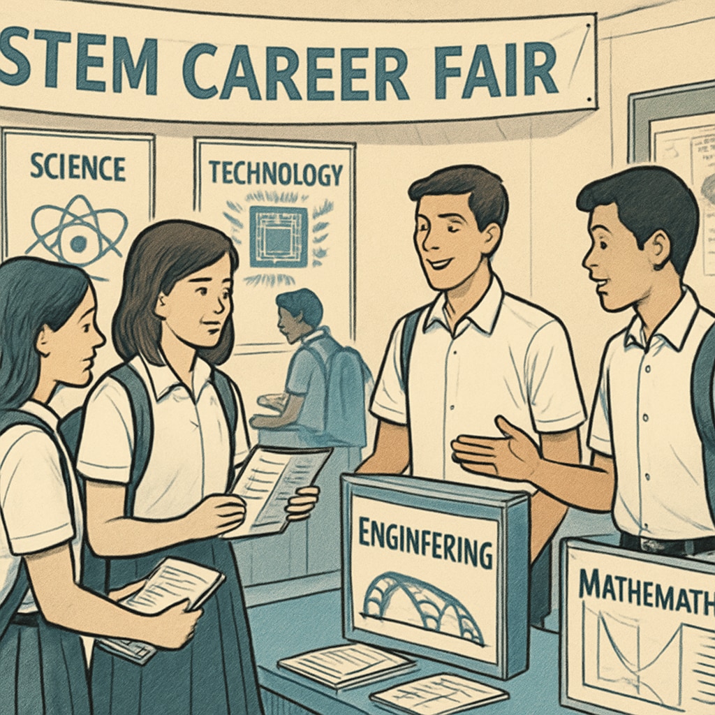 High school students discussing STEM career options