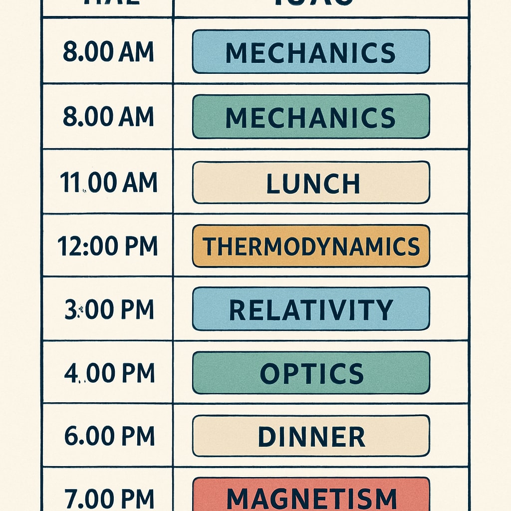 Study planner showing time management strategies for clearing physics backlogs.