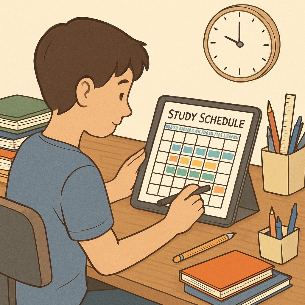 A student practicing time management skills using a planner.