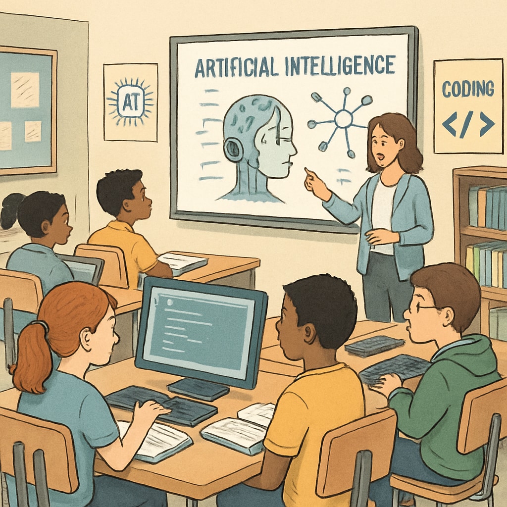 Students learning about AI and coding in a classroom