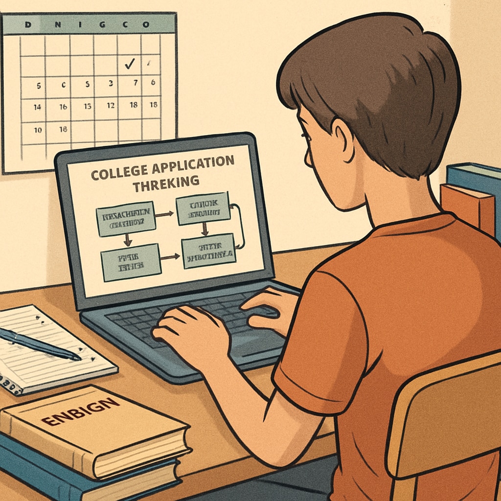 A high school student creating a college application timeline on their laptop. Student designing a college application timeline to prepare early and reduce stress.