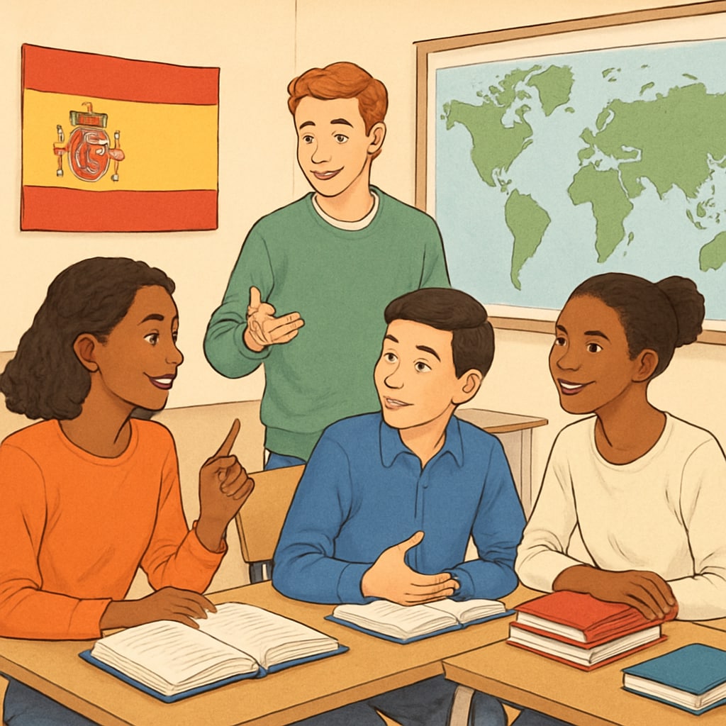 International students in a classroom in Spain, showcasing academic integration.
