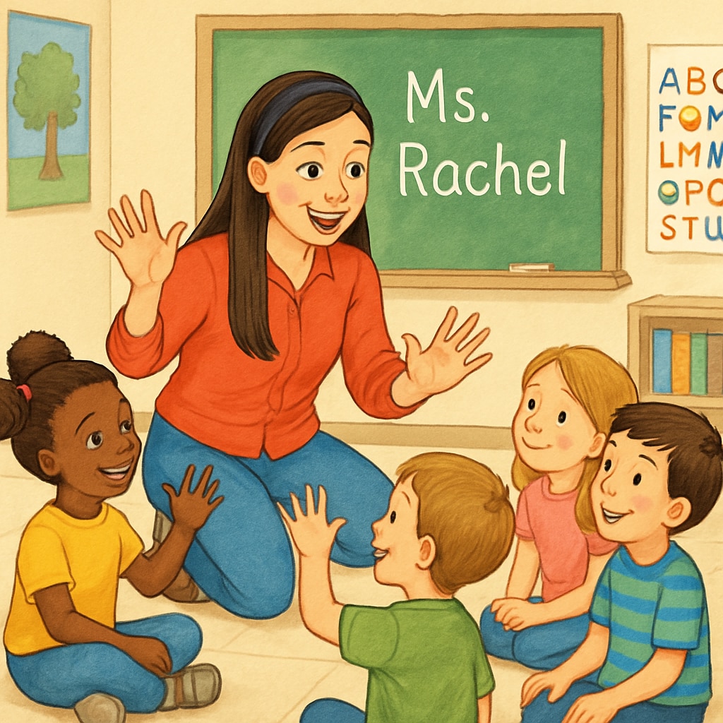 Ms. Rachel teaching children during a live event, highlighting her educational content.
