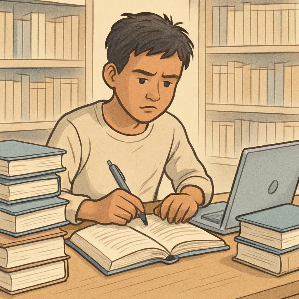 A student at a library, representing the financial barriers immigrant students face.
