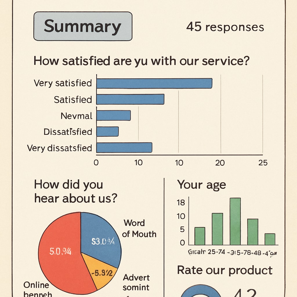 A completed Google Form survey displaying a summary of responses with graphs. Google Forms response summary for K12 education data analysis.