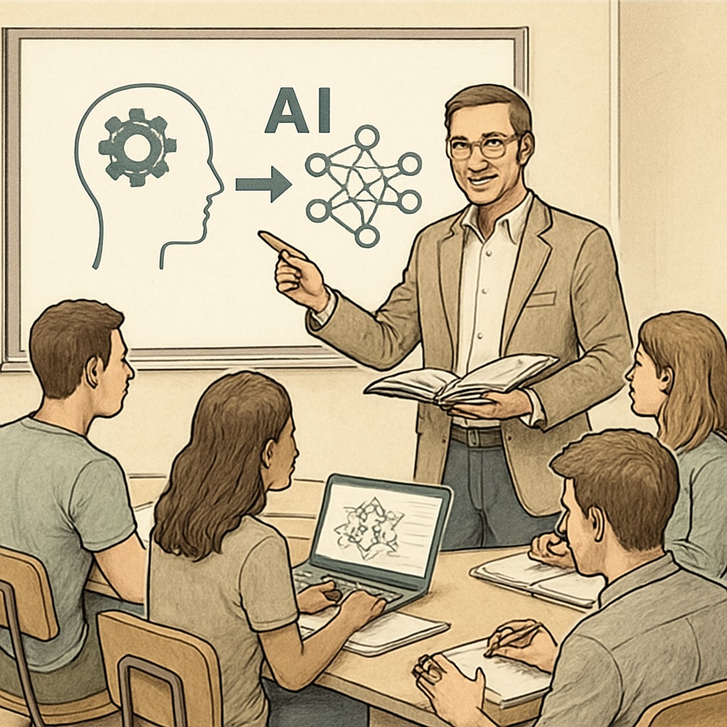 Instructor teaching undergraduate students an interactive AI project.