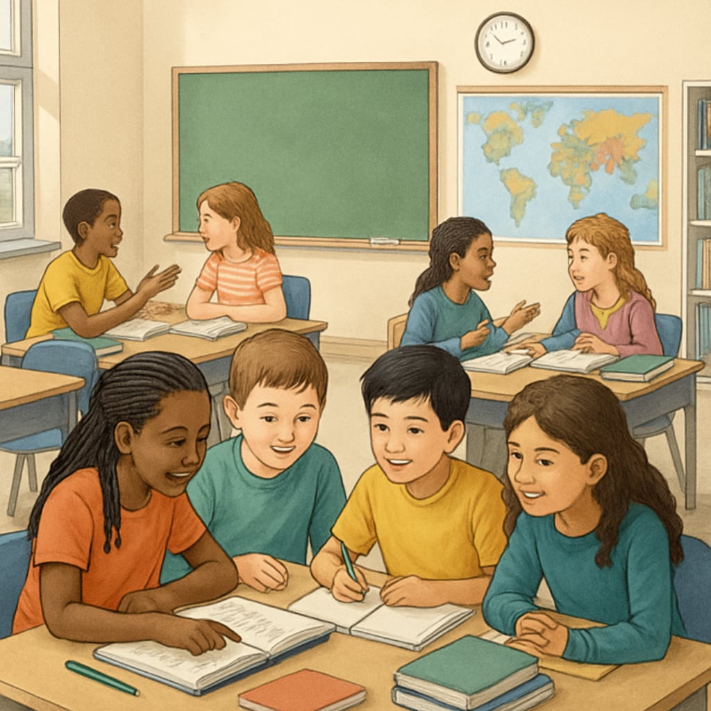 Students in a collaborative classroom, showcasing inclusive education and mutual learning without labels.