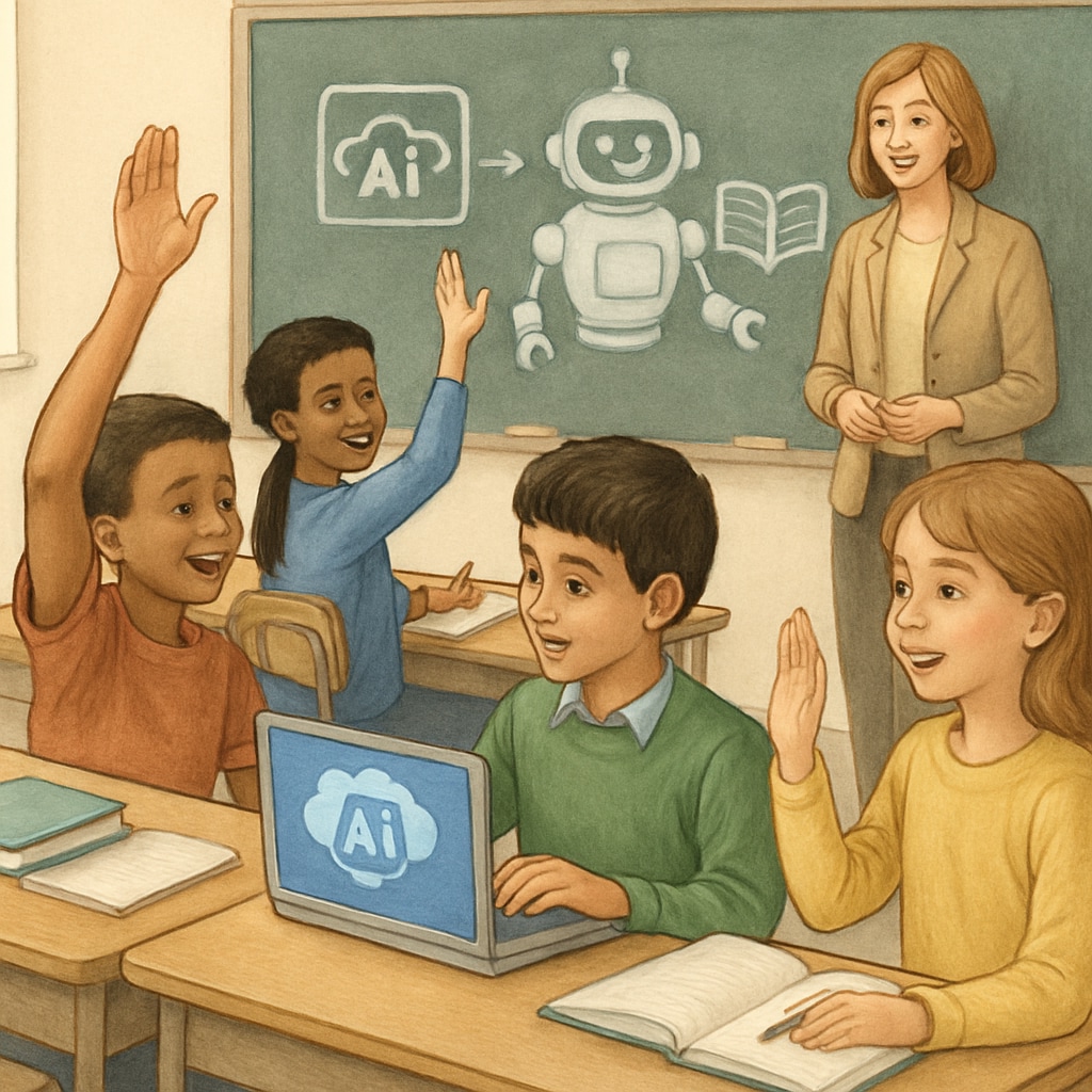 A group of students using both AI tools and traditional methods for collaborative learning.