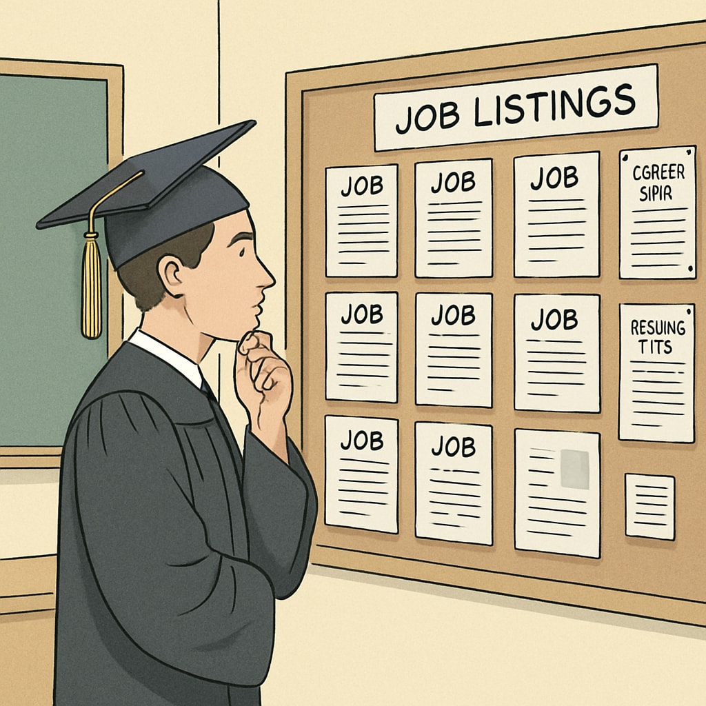 Graduate looking at job postings, reflecting the gap between education and the job market.