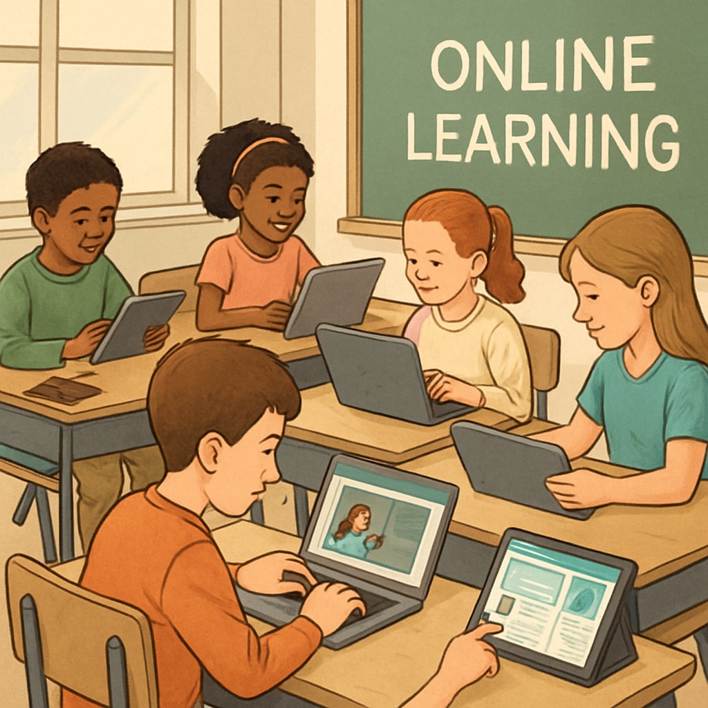 Students taking online courses, illustrating the shift from traditional education to skill-based learning.