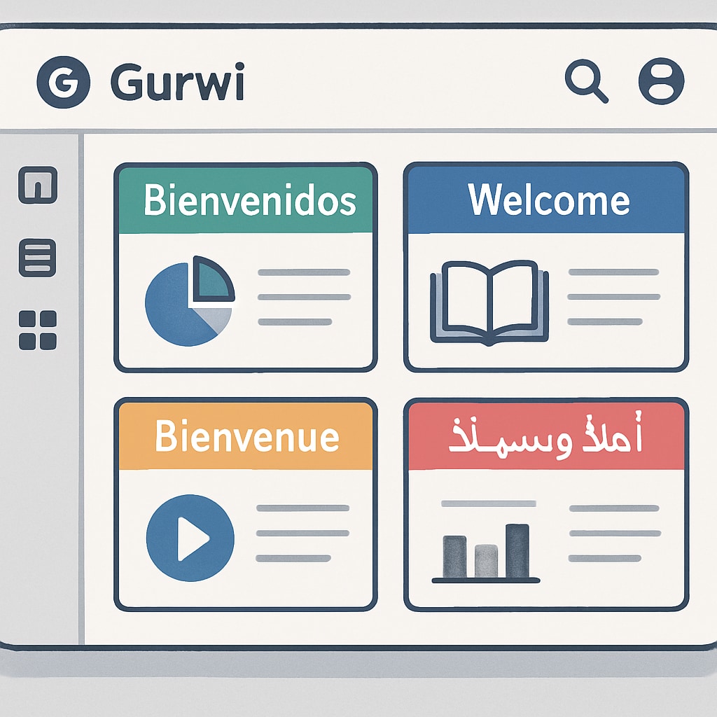 Gurwi interface displaying multilingual interactive modules for global education.