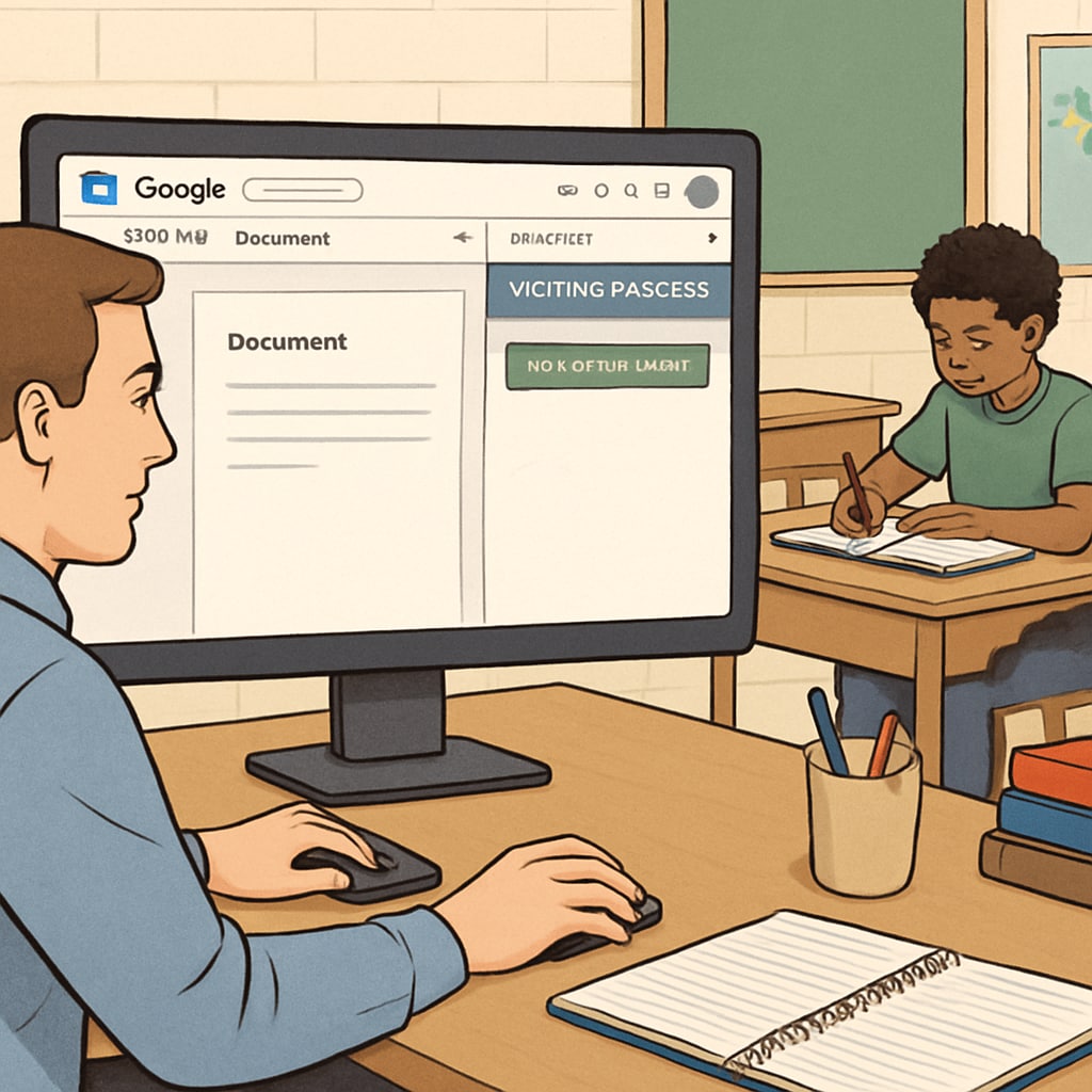 A teacher using GPTZero integrated with Google Docs to monitor a student's writing process in real time. Teacher monitors Google Docs writing process using GPTZero for academic integrity.
