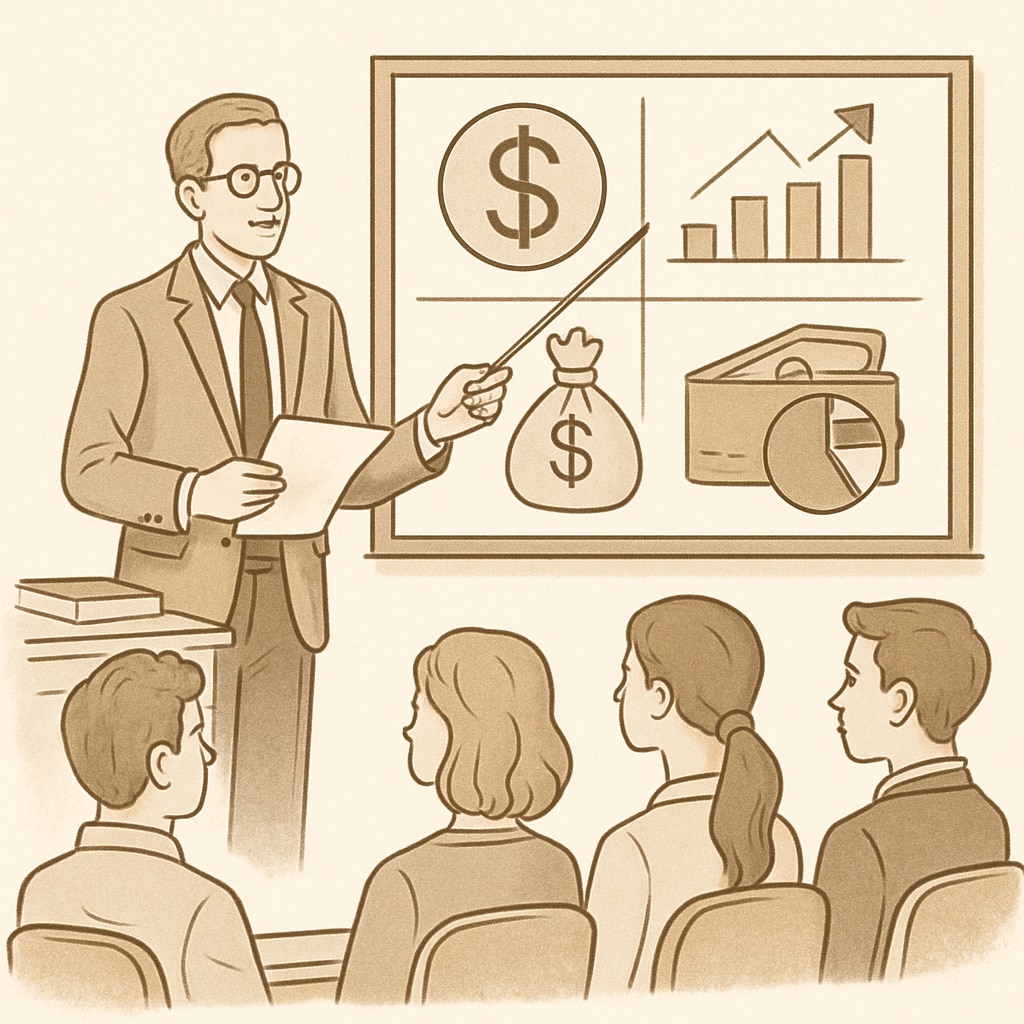 A group of students attentively listening to a financial literacy workshop in a classroom. Students learning financial literacy in a classroom setting, emphasizing the importance of financial education in schools.