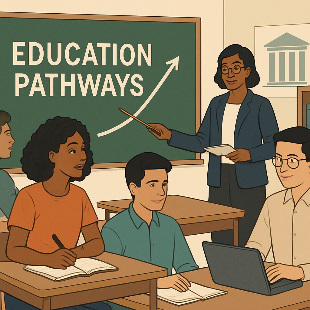 A classroom or seminar image showing diverse students engaged in higher learning, aligning with the theme of education pathways. Diverse students in a classroom or seminar setting.