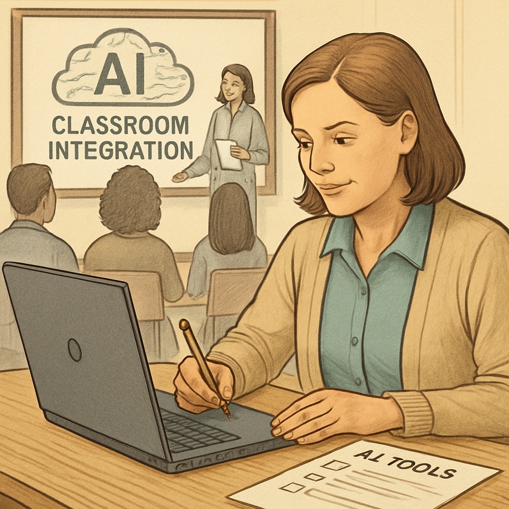 An educator attending a professional development workshop on using AI in classrooms. A teacher learning about AI integration in education, reflecting Melania Trump’s White House initiative.