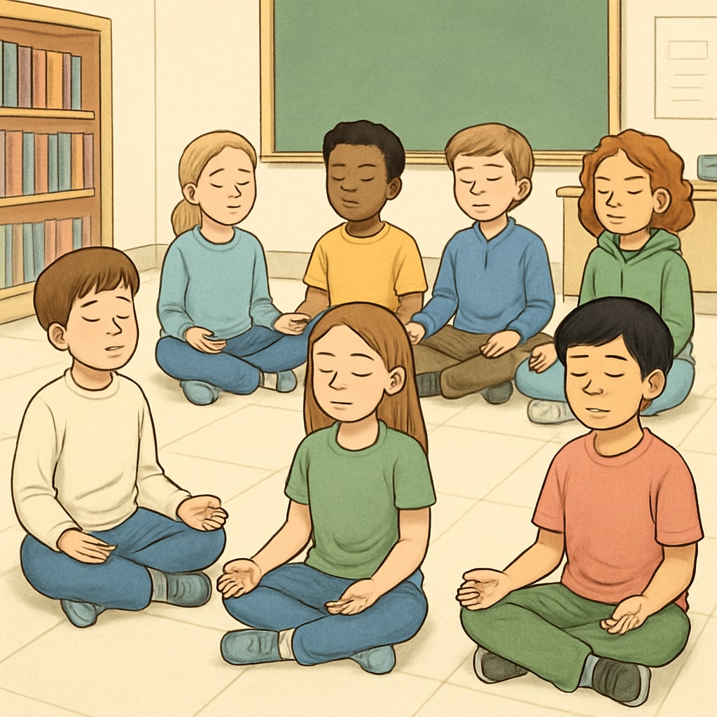 Children practicing mindfulness as part of emotional education