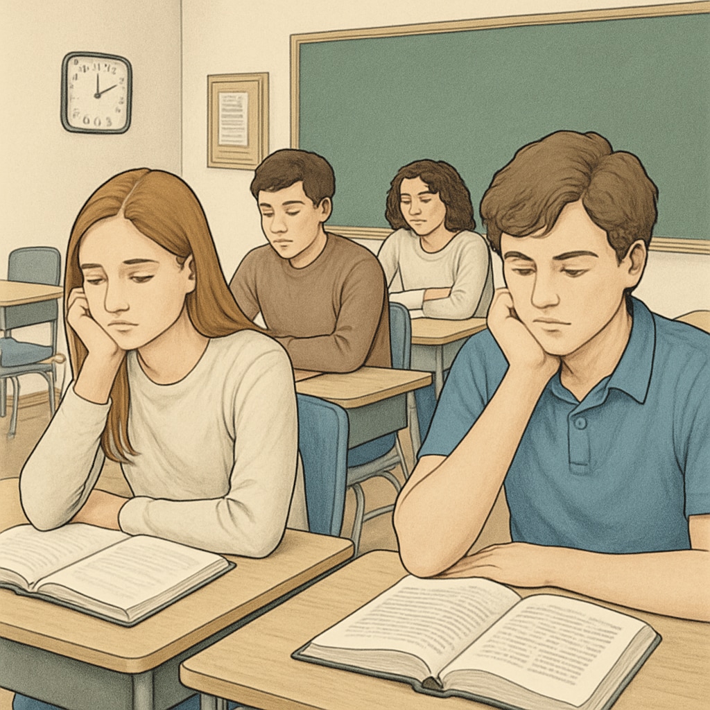 Students in a classroom looking bored, illustrating the 