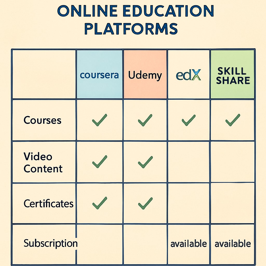 Comparison chart of online platforms offering K12 test resources.