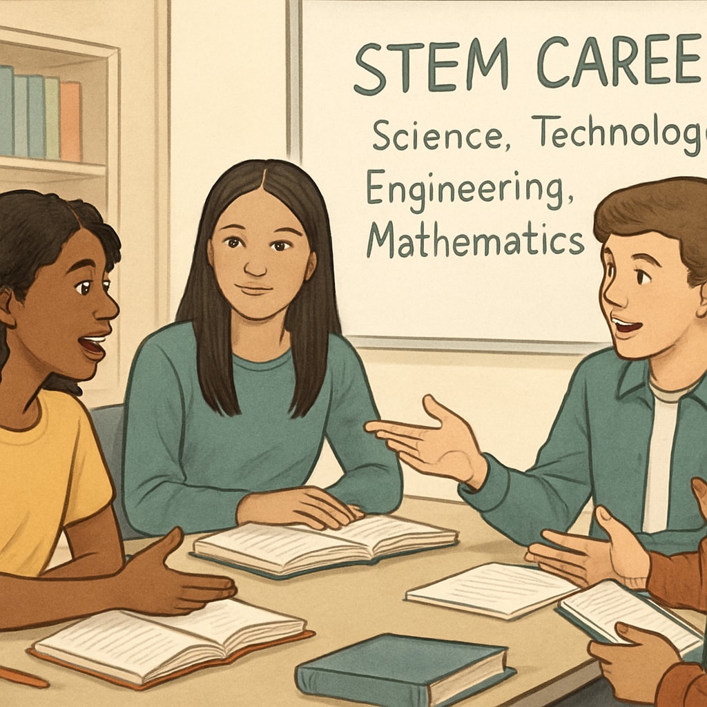 Students discussing STEM major choices in a classroom