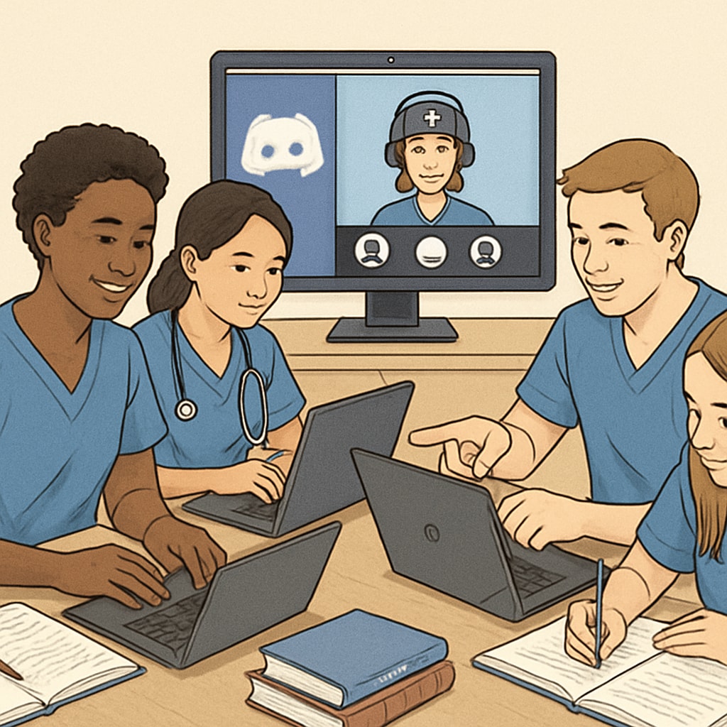 Nursing students in a Discord study group discussing healthcare topics.