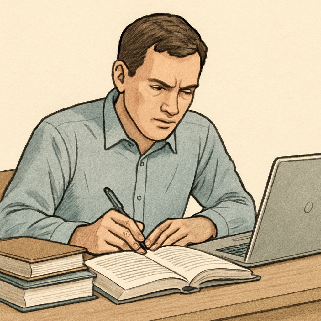 Adult learner studying with books and a laptop to bridge education deficits.