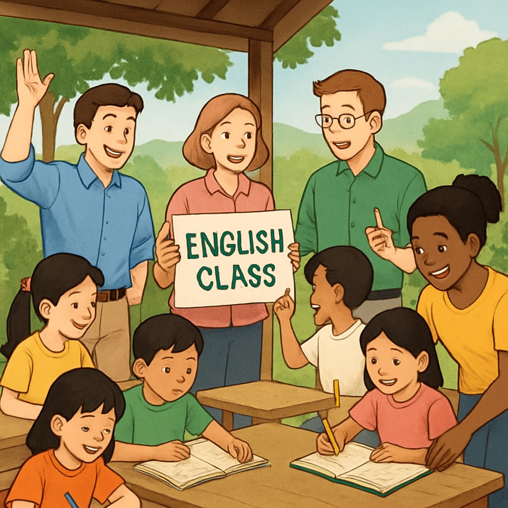 Teachers conducting an English class with Thai students at a summer camp.