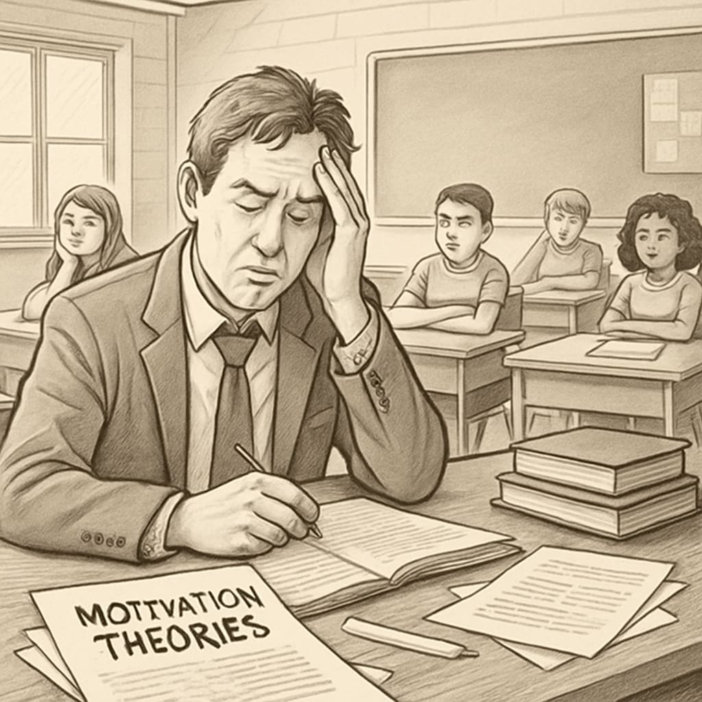 A teacher struggling to implement motivation theories in a classroom where students seem uninterested.