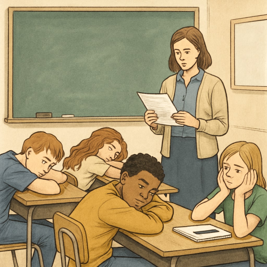 A classroom of fatigued students and an educator contemplating motivational strategies.