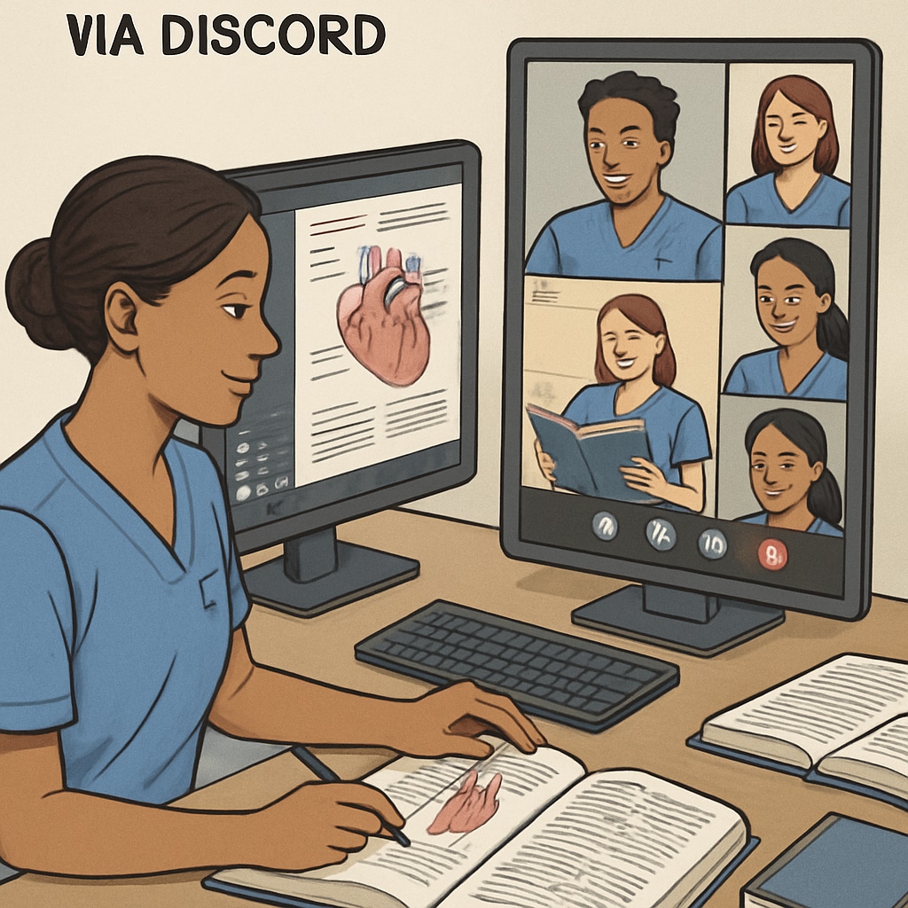 Nursing students using digital tools like Discord for study collaboration.
