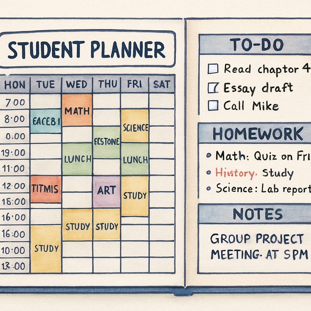A planner illustrating effective time management strategies.
